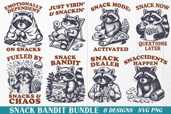 Download Snack Bandit SVG Bundle, 8 Funny Raccoon - Snack Collection
